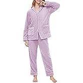 NRZD Women's Warm Fleece Pajama Sets, Long Sleeve Soft Sleepwear Button Down Winter Lounge PJs Sets with Straight Pockets
