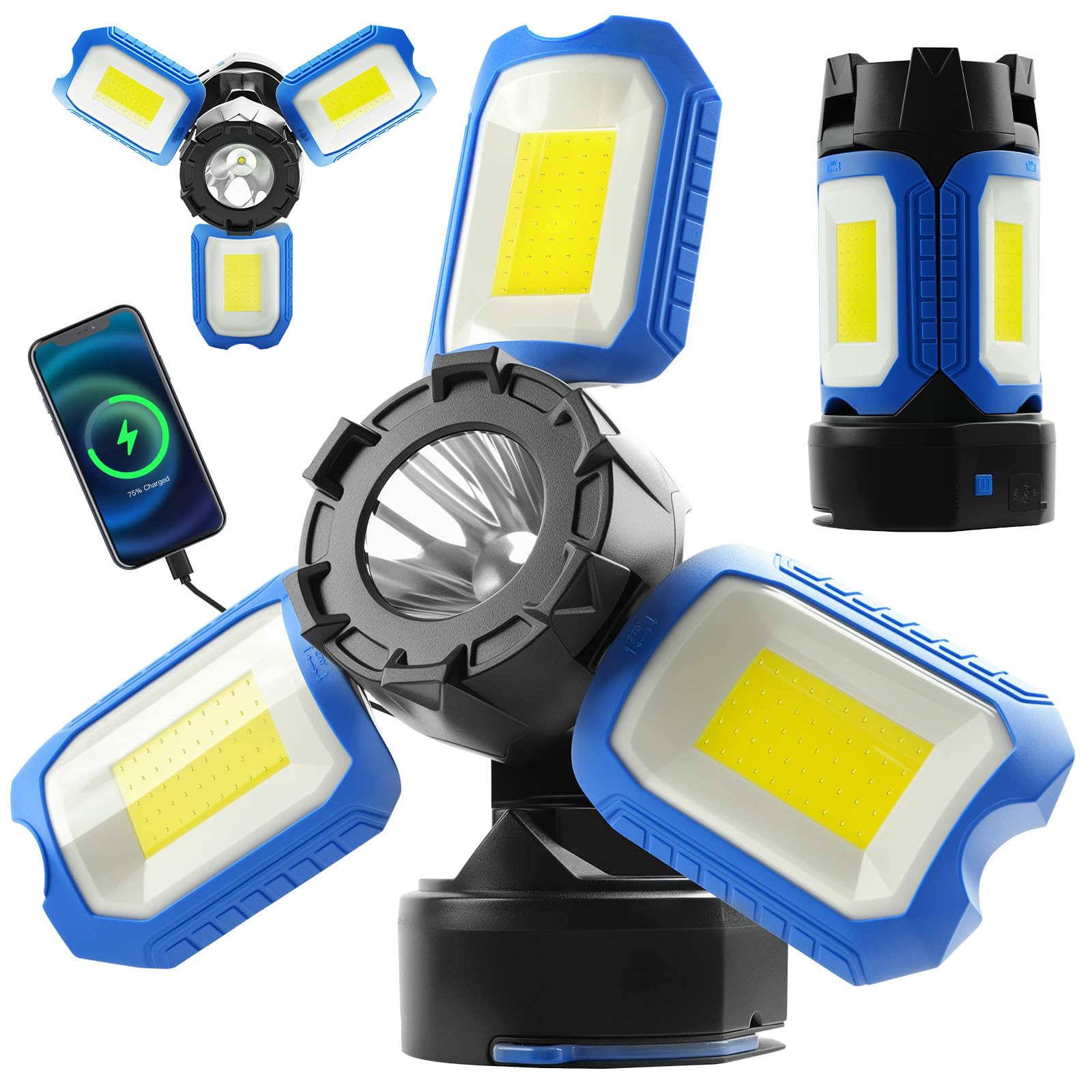 Photo 1 of Tresda 4000LM Rechargeable LED Work Light with Magnetic Base, 360° Illumination & 5 Light Modes - Portable Cordless Construction Light, 5000mAh USB-C Battery for Workshops, Repairs, Camping