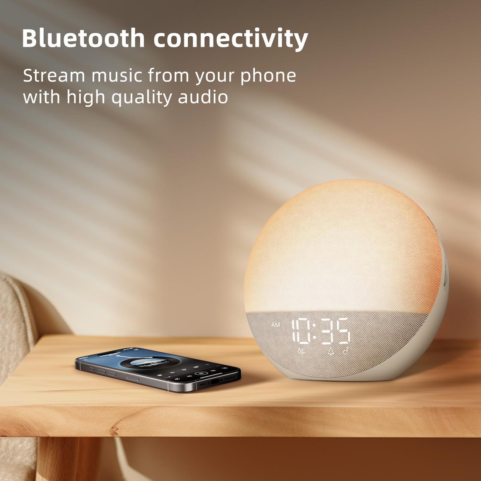 Sunrise Alarm Clock White Noise Machine: Natural Wake Up Light - Dimmable Clock with Bluetooth Speaker for Bedroom - 25 Sleep Sounds for Baby Adults Kids Putty