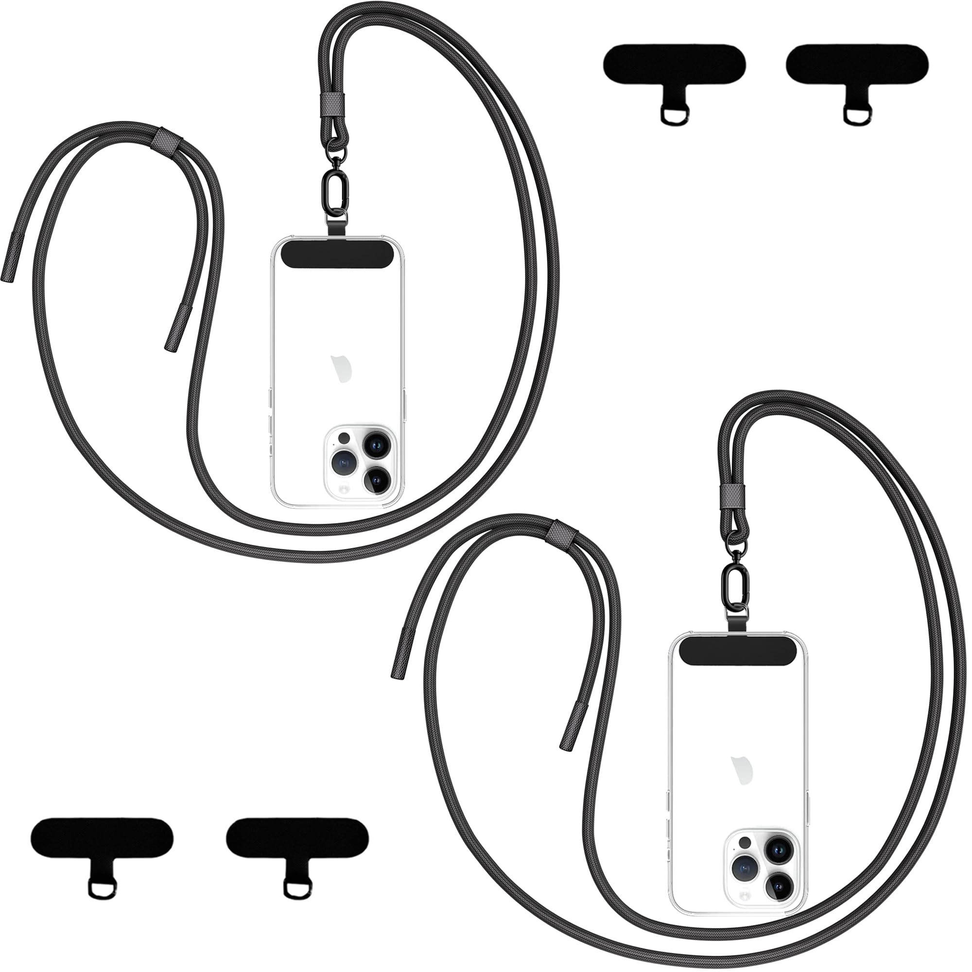 Qyoocom Phone Lanyard 2 Pack - Universal Crossbody Neck Strap with 4 Pads Durable Adjustable Nylon Phone Lanyard for iPhone Samsung and More Black