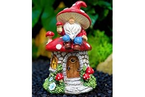 QCF Solar Mushroom Gnomes Houses Figurine Lights, 8" Height Fairy Garden House LED Ornaments for Outside, Lighting Statue for Yard Patio Lawn Porch, Gardening Gifts for Women Mom Grandma