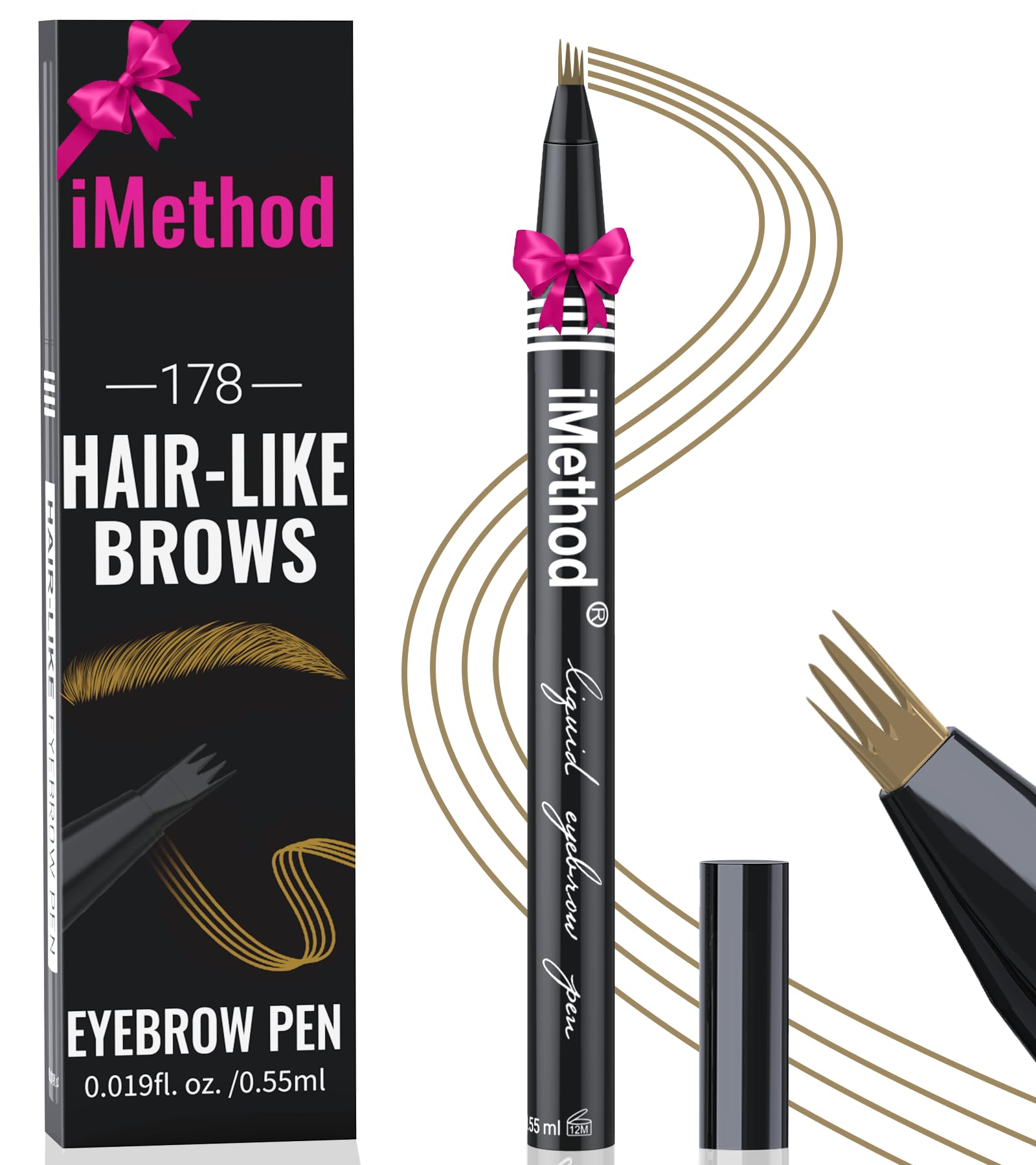 iMethod Eyebrow Pen - Eyebrow Pencil with Micro 4-Fork Tip, Microblading Eyebrow Pen for Natural Hair-Like Brows, Long-Lasting Eye Brow Pencils for Women, Smudge-proof, Light Brown