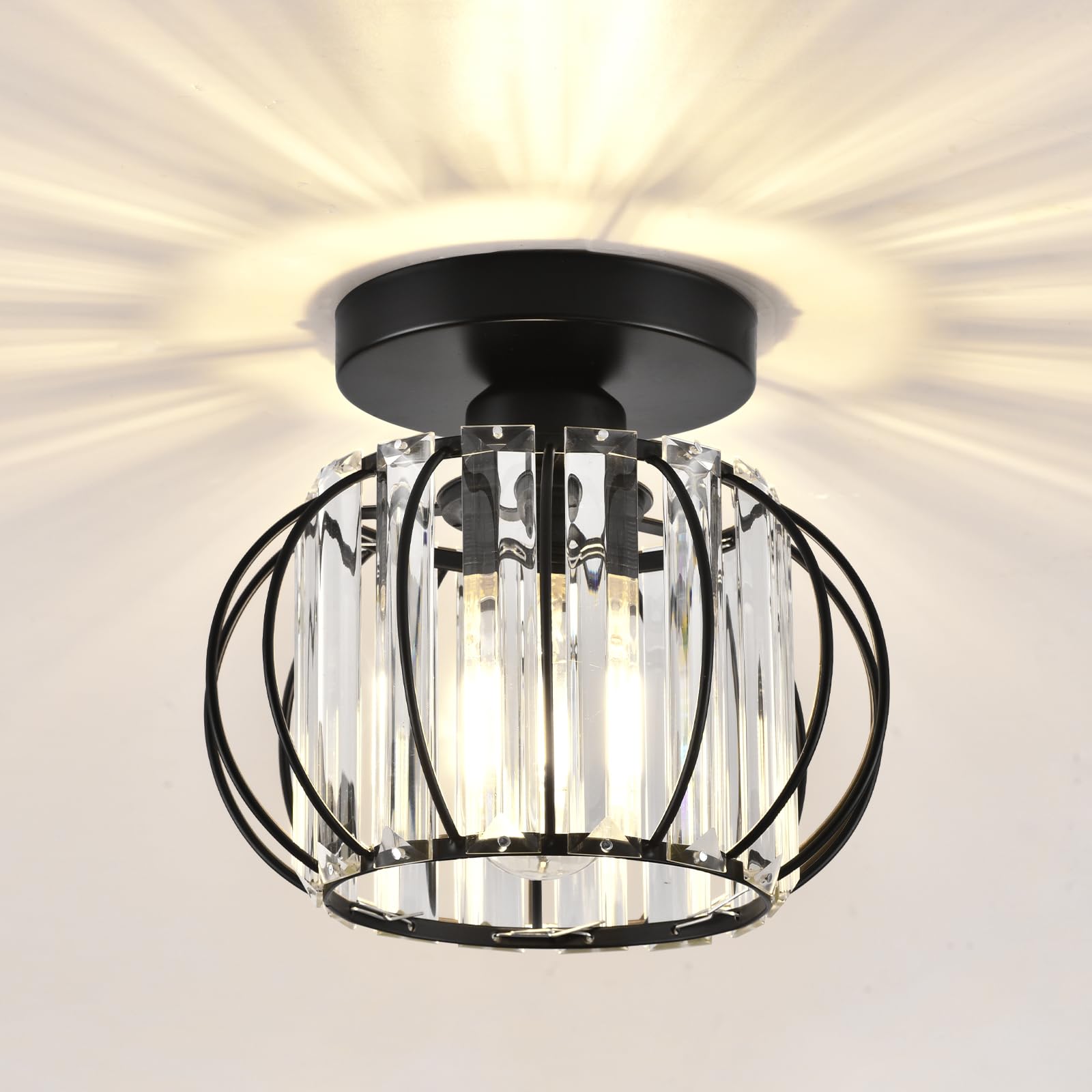 ZYDTRIP Crystals Ceiling Light Fixtures Chandelier, Small Semi Flush Mount Ceiling Light Fitting for Hallway Entrance Kitchen Bedroom Dining Rooms Living Rooms Bar (Black) — image 1