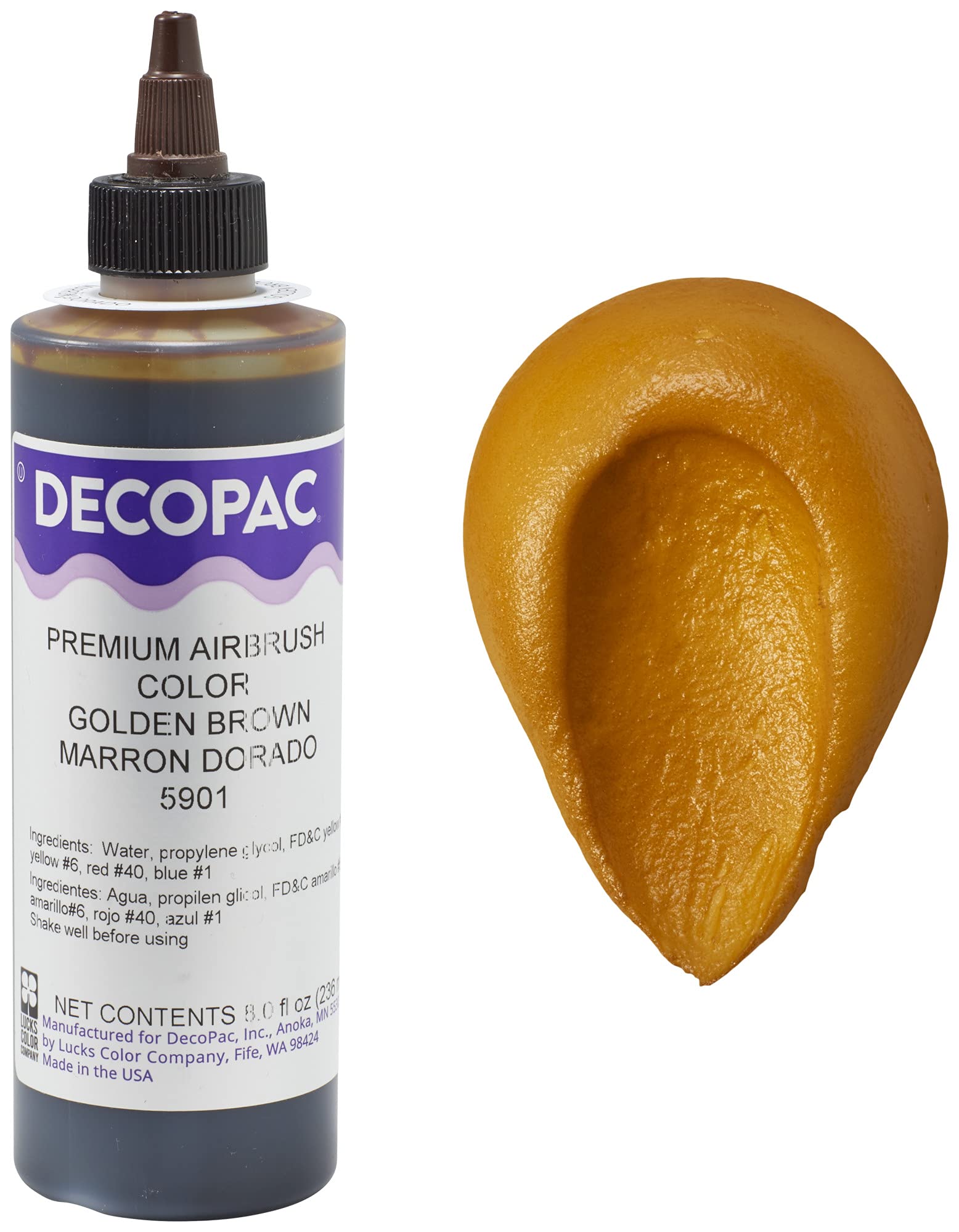 DecoPac Golden Brown Food Coloring, 8 Fl Oz Airbrush Food Color, Edible Airbrush For Cake