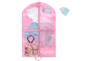Elarisia Garment Bag for Hanging Clothes, 40"Waterproof Dance Costume Garment Bag, Gusseted Kids Garment Bag with Zippered Pockets for Dance Costume Competition, Travel, Beauty Pageants, Pink