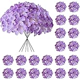 Cherica Hydrangea Artificial Flowers, 20 Pcs Purple Hydrangea Artificial Flowers Bulk, Faux Hydrangea Flowers for Outdoor, Fake Silk Hydrangea Flowers with Stems for Wedding Decoration Decor