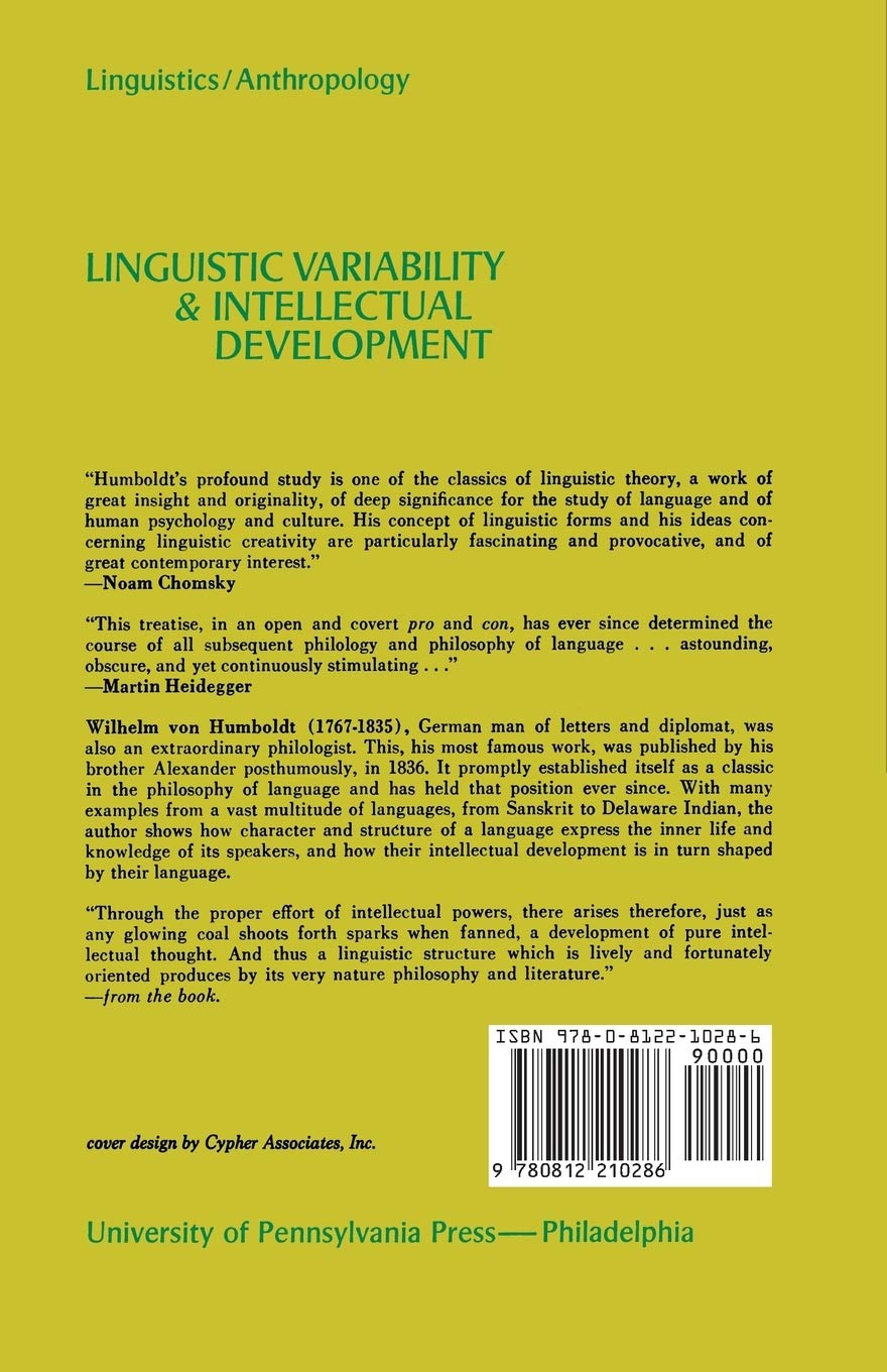 wilhelm von humboldt linguistic variability & intellectual development