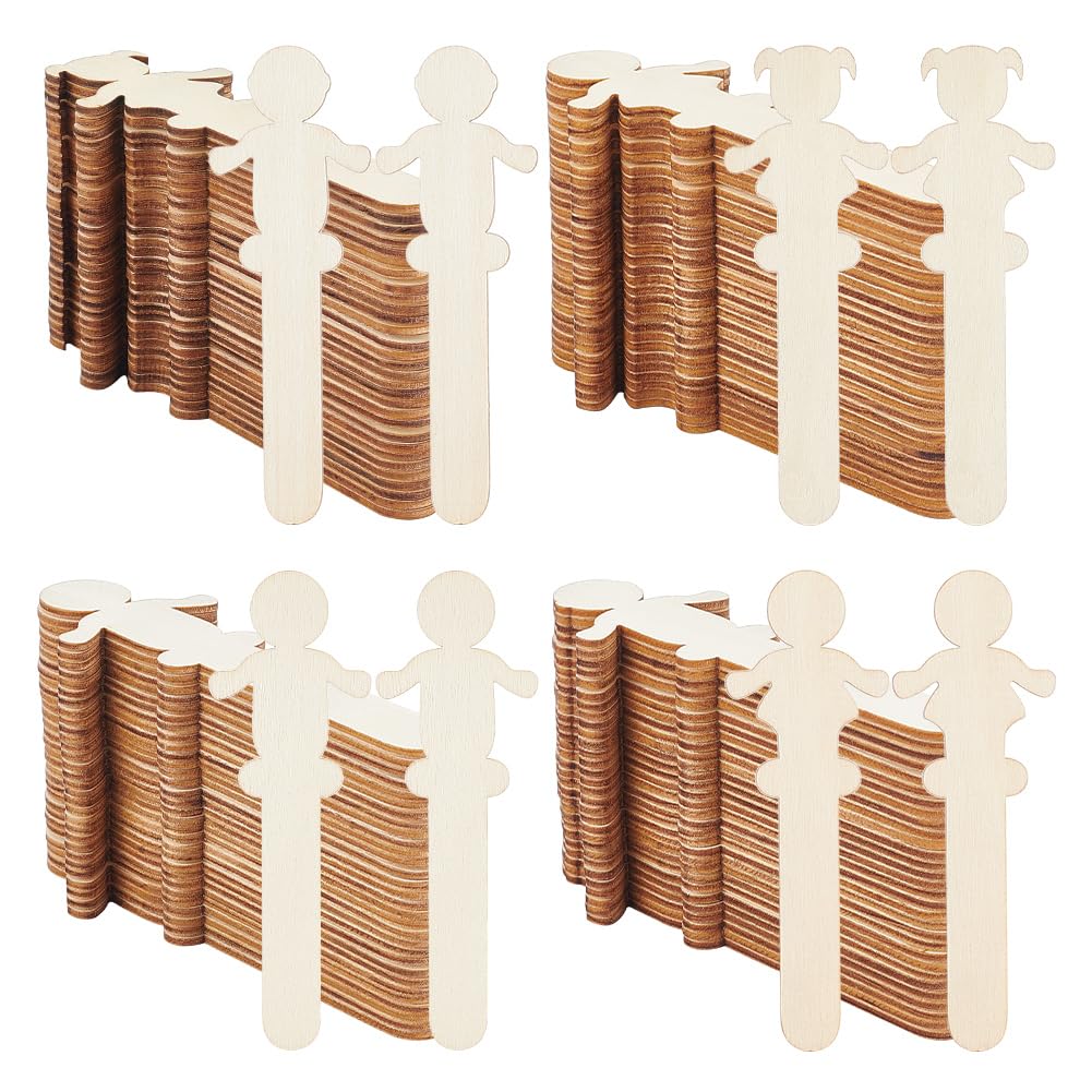 OLYCRAFT 120pcs Unfinished People Shaped Craft Sticks - Natural Wood - 14cm High - 4 Styles