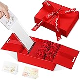 Resholder Valentine's Day Money Pull Box for Cash Gift Birthday Money Pull out Gifts with 8 Rose 2 Greeting Card 1 Light String for Mom Husband Wife Anniversary Christmas(Red)