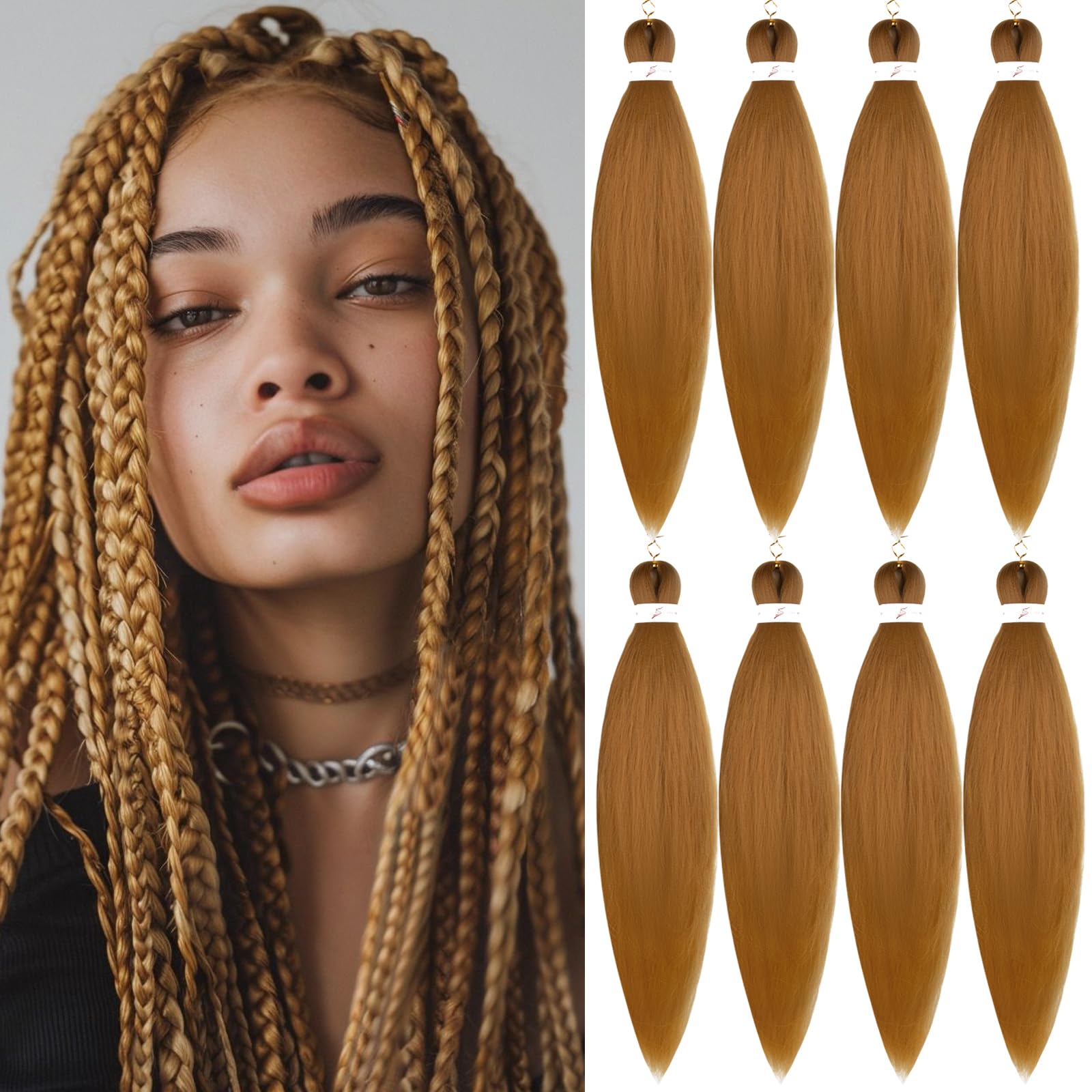 Pre-stretched Braiding Hair Professional Easy Crochet Braid Hair 26 Inch 8 Packs Hot Water Setting Soft Synthetic Braiding Hair Extension for Twist Senegalese Crochet Hair (26 inch, 27#) โ image 1