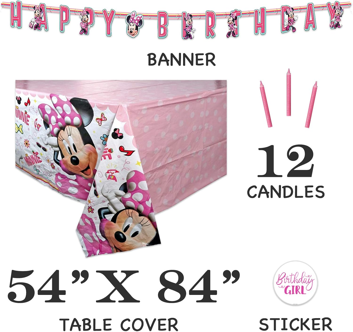 Minnie Mouse Birthday Party Supplies and Decorations for Minnie Birthday Party, Easy Setup and Takedown with Banner, Table Cover, Plates, Napkins & More: Toys & Games