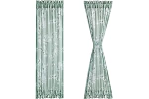 FMFUNCTEX Side Light French Door Curtains White Green Botanical Blossom Print Door Panel Curtains Privacy Front Door Curtains for Sliding Glass Door Patio Door Windows Rod Pocket 26”W x 72” L 2 Panels