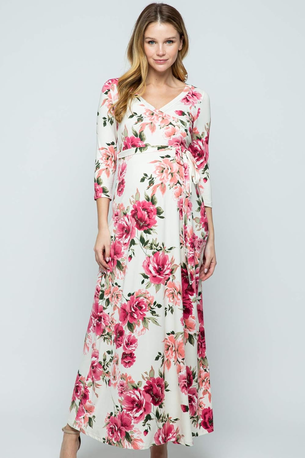 HELLO MIZ Women's Faux Wrap Maxi Maternity Dress with Belt - Made in USA at  Women’s Clothing store