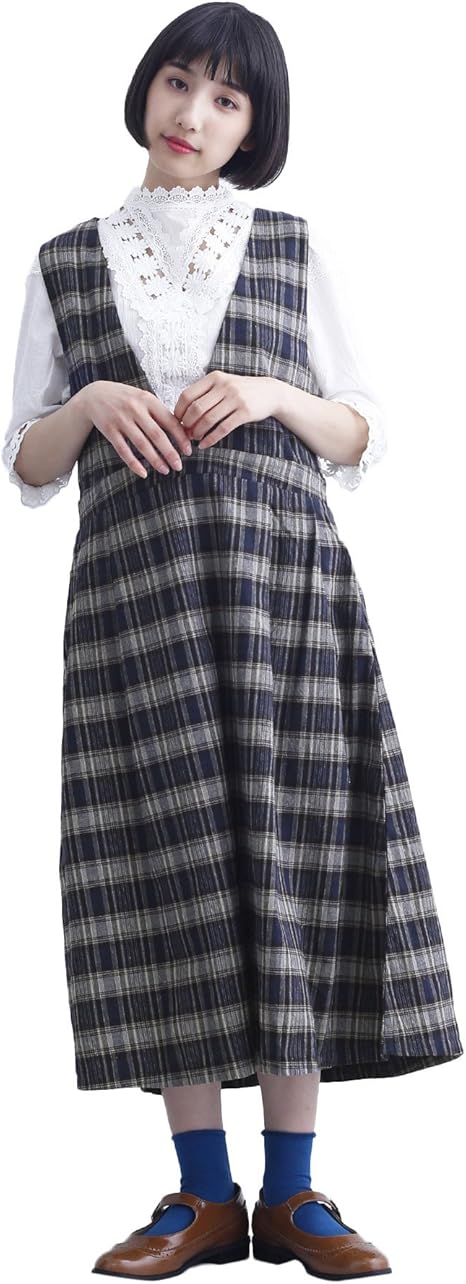 Amazon メルロー Merlot チェック柄vネックワンピース2632 ワンピース チュニック 通販