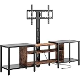 IRONCK 79 Inch TV Stand for TVs up to 85 Inch with Mount and Power Outlet, 3 Tiers TV Console with Storage Shelves, Entertainment Center, Steel Frame, for Living Room, Bedroom, Vintage Brown