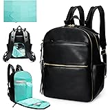 Diaper Bag Backpack Mominside Leather Baby Bag with 6 Insulated Pockets for Mom Dad, Baby Registry Search, Changing Station, 