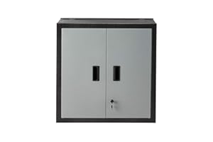 ROCKPOINT Wall Foldable Storeage Cabinets with Doors,Garage Storage Cabinet 2 Shelves & Locker,Metal Grey
