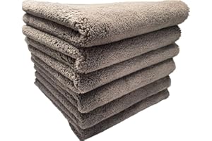 SOFTBATFY Plush Edgeless Microfiber Towel for Car, Soft Drying Wash Detailing Buffing Polishing Towel, 500 GSM 6 Pack 16 x 16inches (Gray)
