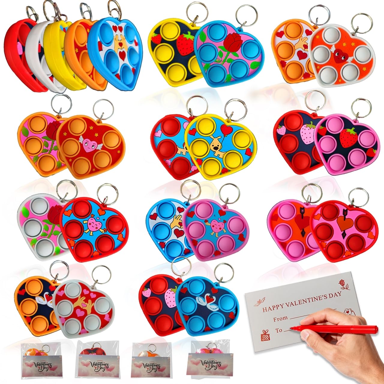 Photo 1 of (24 Packs Love )Heart Fidget Bubble Bulk Mini Pop Keychain, 24 Greeting Cards For Kids Gifts Valentine's Day gifts Party Favors Holiday Supplies Classroom Student prizes