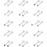 LOAYHOAY 15 Pairs 20G 316L Stainless Steel Threadless Stud Earrings for Women Men Cartilage Helix Tragus Stud Earrings Small CZ Labret Monroe Studs Push in Nose Studs 2-3mm Ear Piercing Jewelry Set