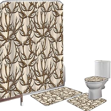 Duschvorhang Set Badezimmerzubehör Teppich Geweih-Dekor Badematte