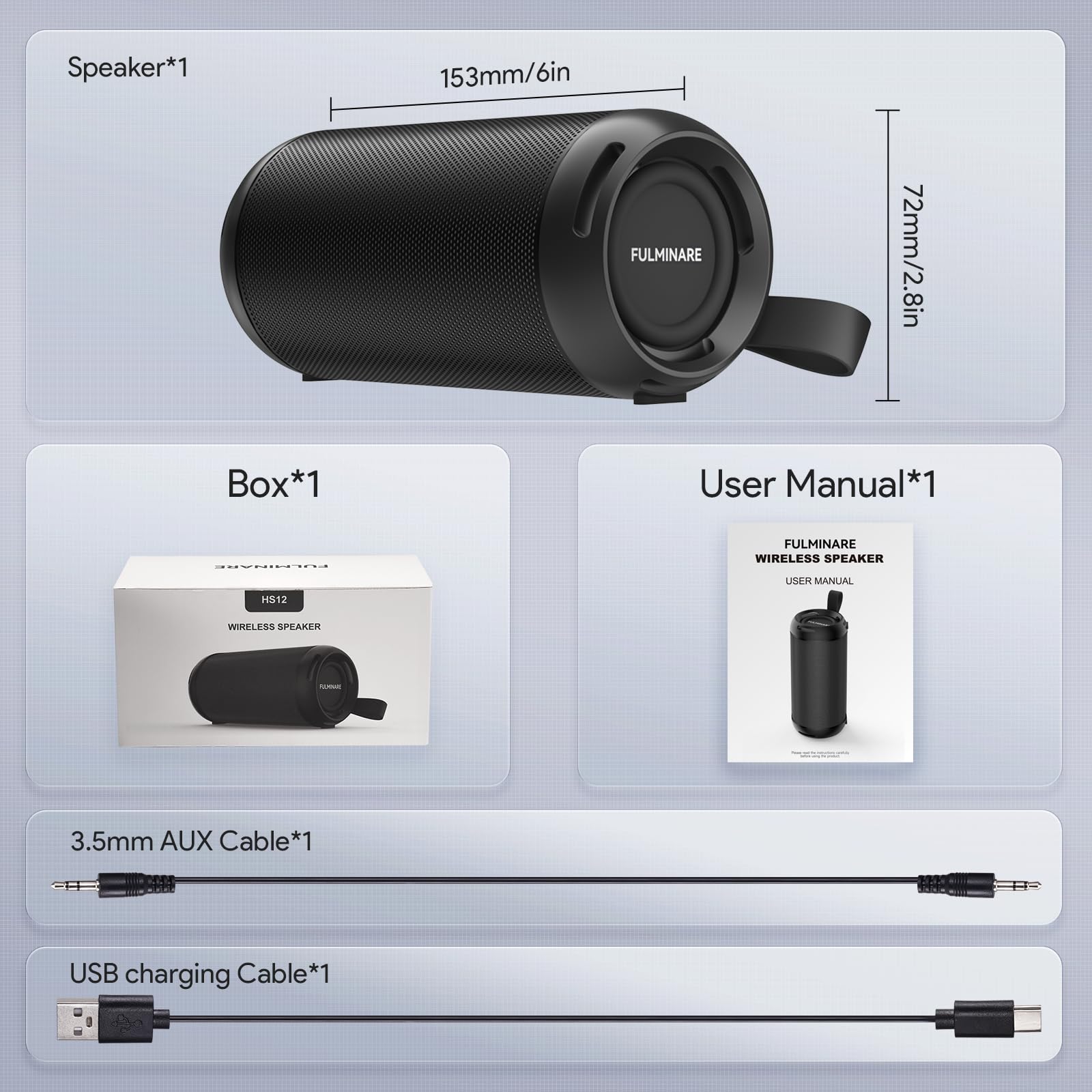 FULMINARE Portable Bluetooth Speaker with 26W HD Sound, Speakers Bluetooth Wireless 6.0, AUX&TF-Card&USB Input, LED Lights, IPX5 Waterproof, 16H Playtime for Home/Outdoor/Party, Birthday Gift (Black)