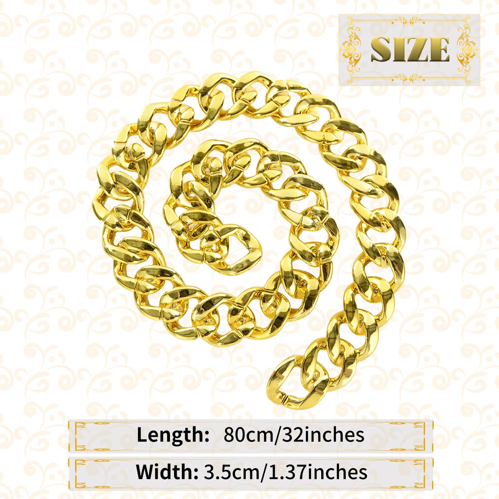 PinCute Men's Chunky Gold Necklace, 32 inches Fake Hip Hop Gold Chain, Plastic Rapper Big Gold Chain 80s 90s Fake Gold Necklace Costume Accessory