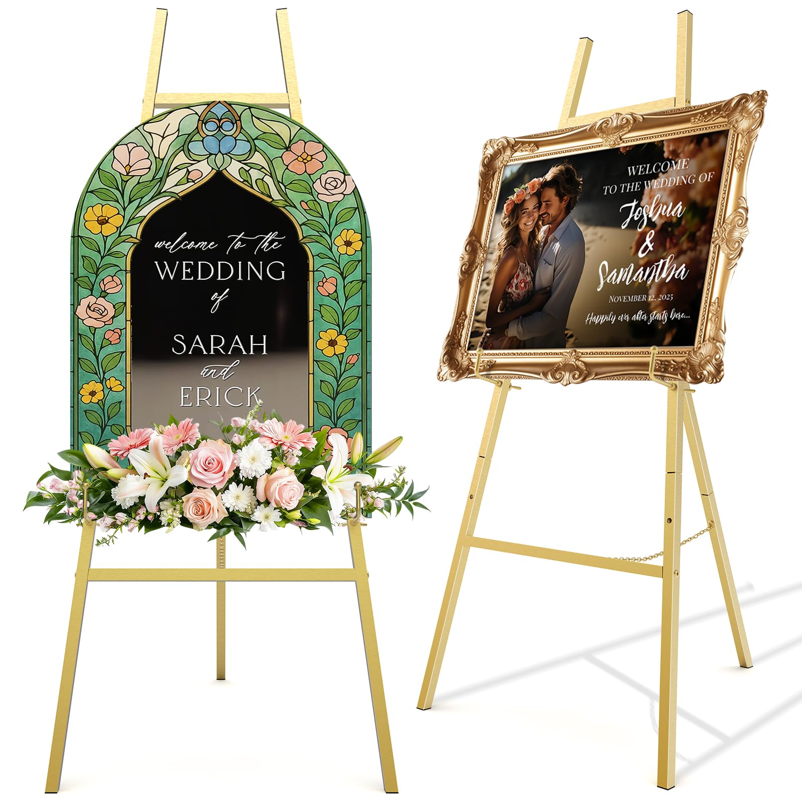 Photo 1 of 47" Gold Easel Stand for Wedding Signs, 4-Tier Height Metal Standing Easel with Adjustable Chain, Heavy Duty Art Easel for Painting, Wedding Sign, Party, Posters & Commercial Display