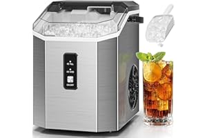 Antarctic Star Nugget Ice Makers Countertop, Portable Ice Maker Machine with Self-Cleaning, 35lbs/24H, Crushed Ice Machine with Handle & Scoop for Home, Kitchen, Office and Camping(Stainless Steel)