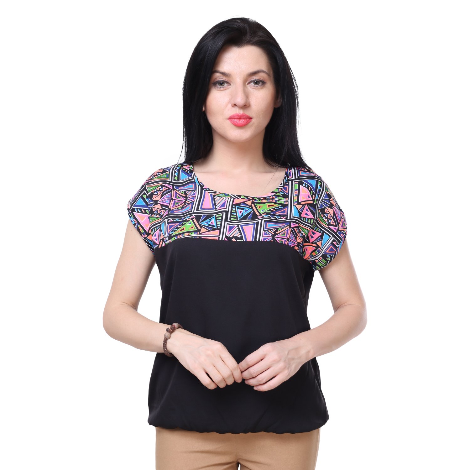 deewa half multicolored and black printed top