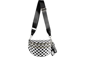 FEIBOON Spacious Checkered Nylon Crossbody Bag Bum Bag Checkered Handbags Wallets for Women