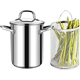 GOVNPJ Asparagus Pot, Asparagus Steamer Stainless Steel Steamer Cooker 4L Pasta Pot with Strainer Pasta Cooker for Spaghetti, Oil Deep Fry Pan for French Fries