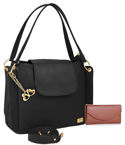 I Define You PU Leather Women and Girls Handbag & Wallet Combo (Black, Brown)