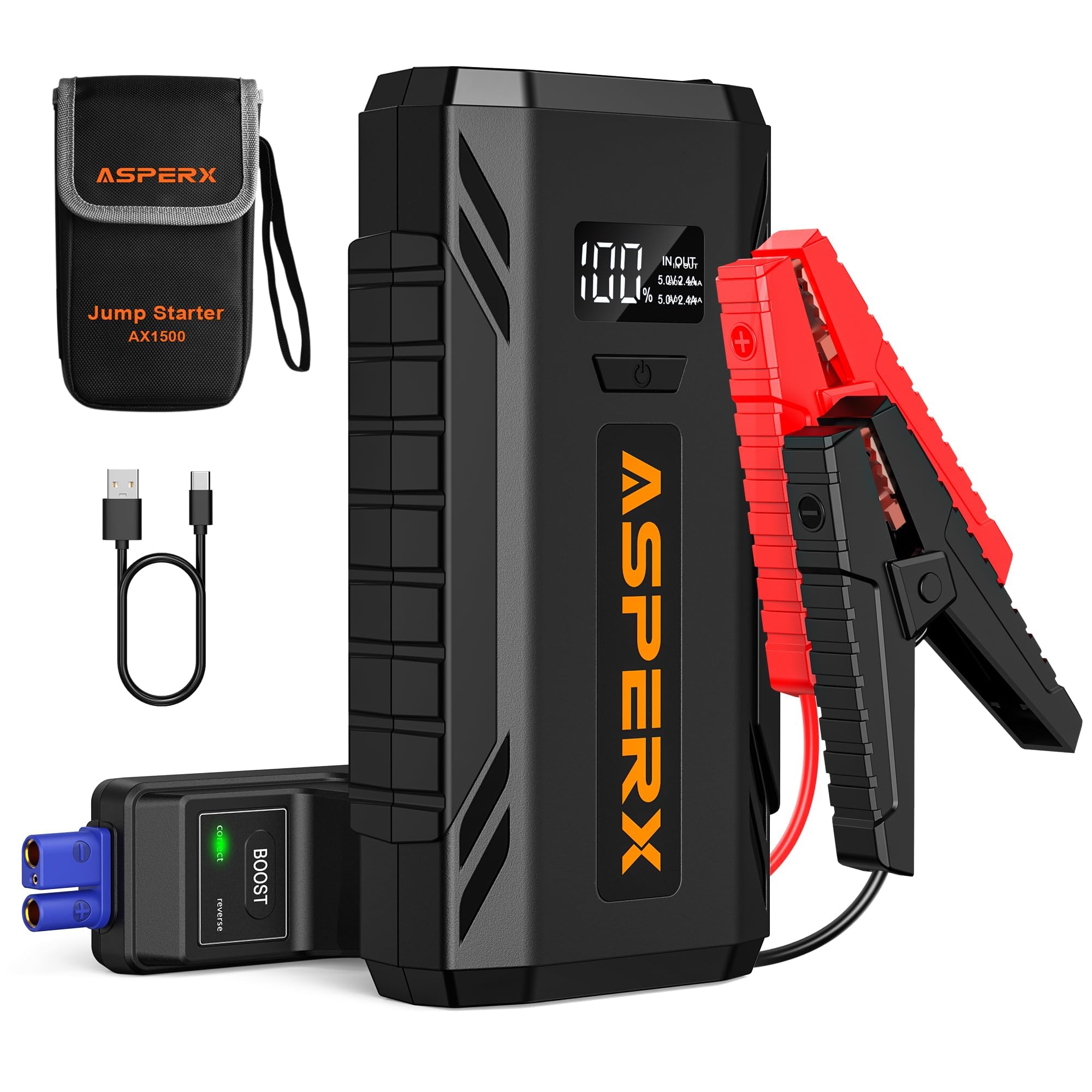 Photo 1 of (unfunctional. for partsASPERX Car Jump Starter, 2000A Peak Battery Jump Starter for Up to 7.0L Gas or 5.5L Diesel Engine, 12V Portable Battery Starter Power Pack with 1.4 INCH LCD Display