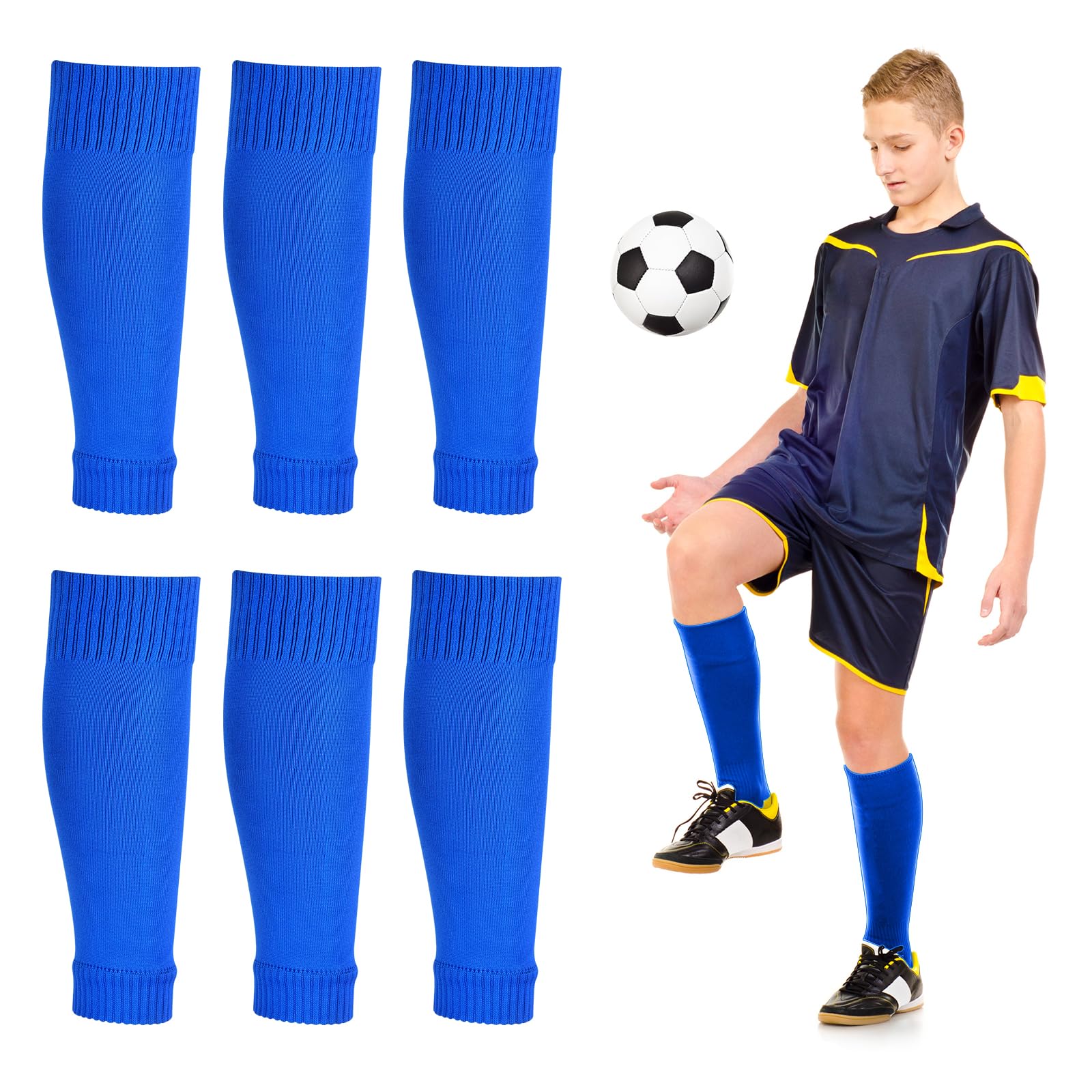 Peaken Football Sock Sleeve, 3 Pair Team Leg Sock for Running or Training Beginner (Kids, Blue)