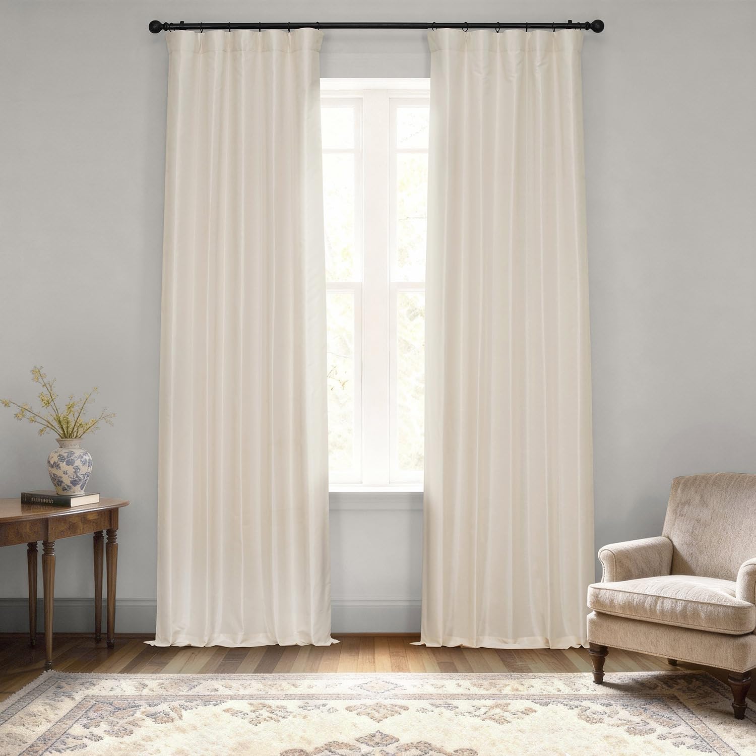 HPD Half Price Drapes Faux Silk Blackout Curtains For Room Decor Vintage Textured (1 Panel), PDCH-KBS2BO-84, 50 in x 84 in, Off White
