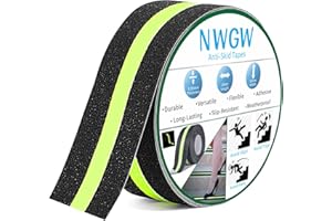 NWGW Glow in Dark Anti Slip Tape, 1" x 35FT Heavy Duty Waterproof Safety Grip Tape for Stairs, Pool, Bathroom - Black & Glow Stripe Indoor/Outdoor Multi-Purpose Traction Tape
