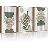 Drsoum 12x16in Boho Wall Art Green Sage Decor Framed Wood Modern Bohemian Abstract Geometry Canvas Prints Ready to Hang