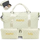 Mama Baby Pregnancy Hospital Bag Essentials for Women Labor Delivery Diaper Organizer with Shoe Compartment,2 Waterproof Toiletry Pouch Travel Duffle Bag for Mommy Weekender Overnight Gym Gifts,Beige