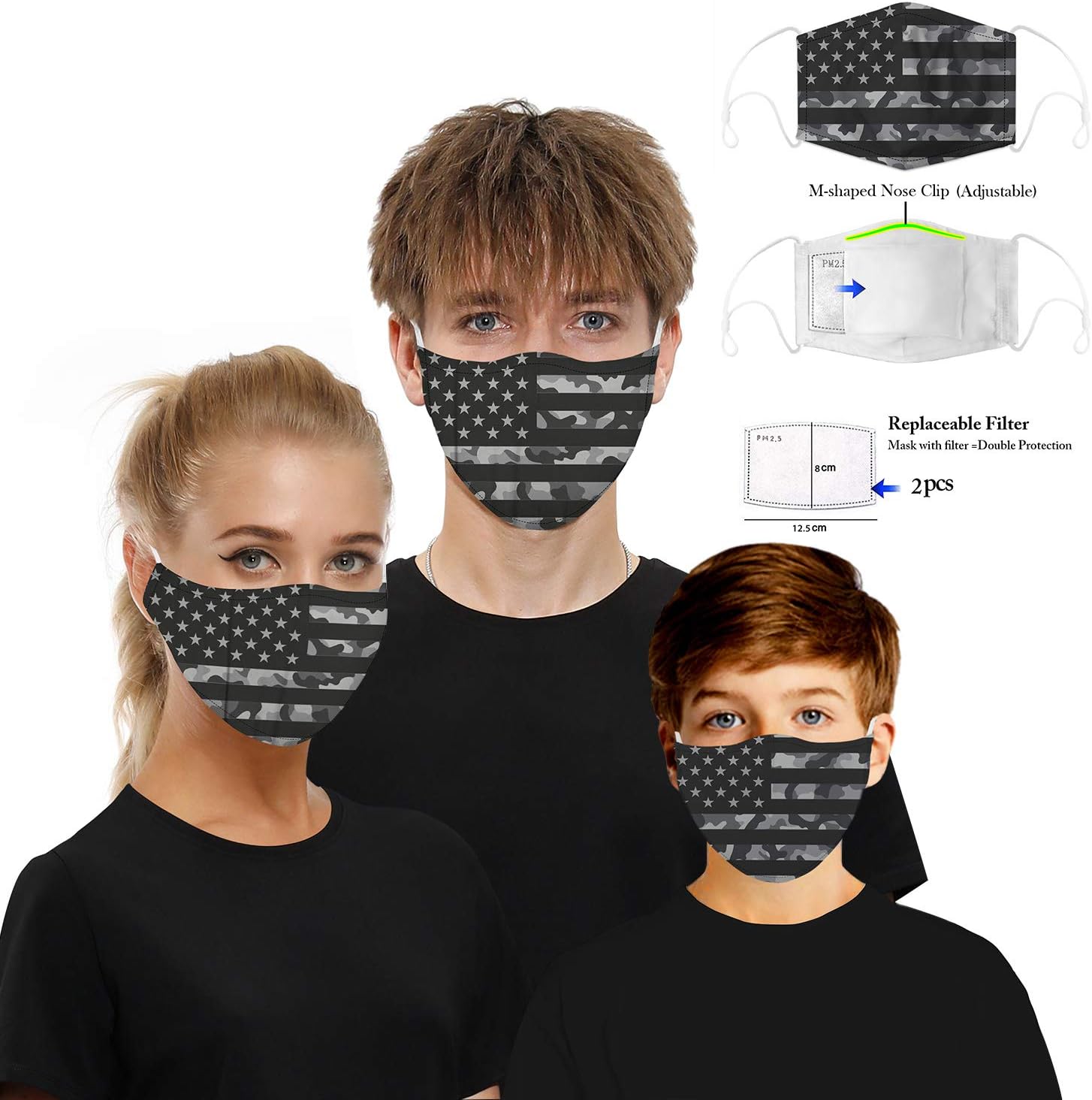 sanrense 5 Layers Washable Novelty Reusable maskk for Germ Protection Virrus maskk Protection for air Pollution with fillter(HB23-grey Flag)
