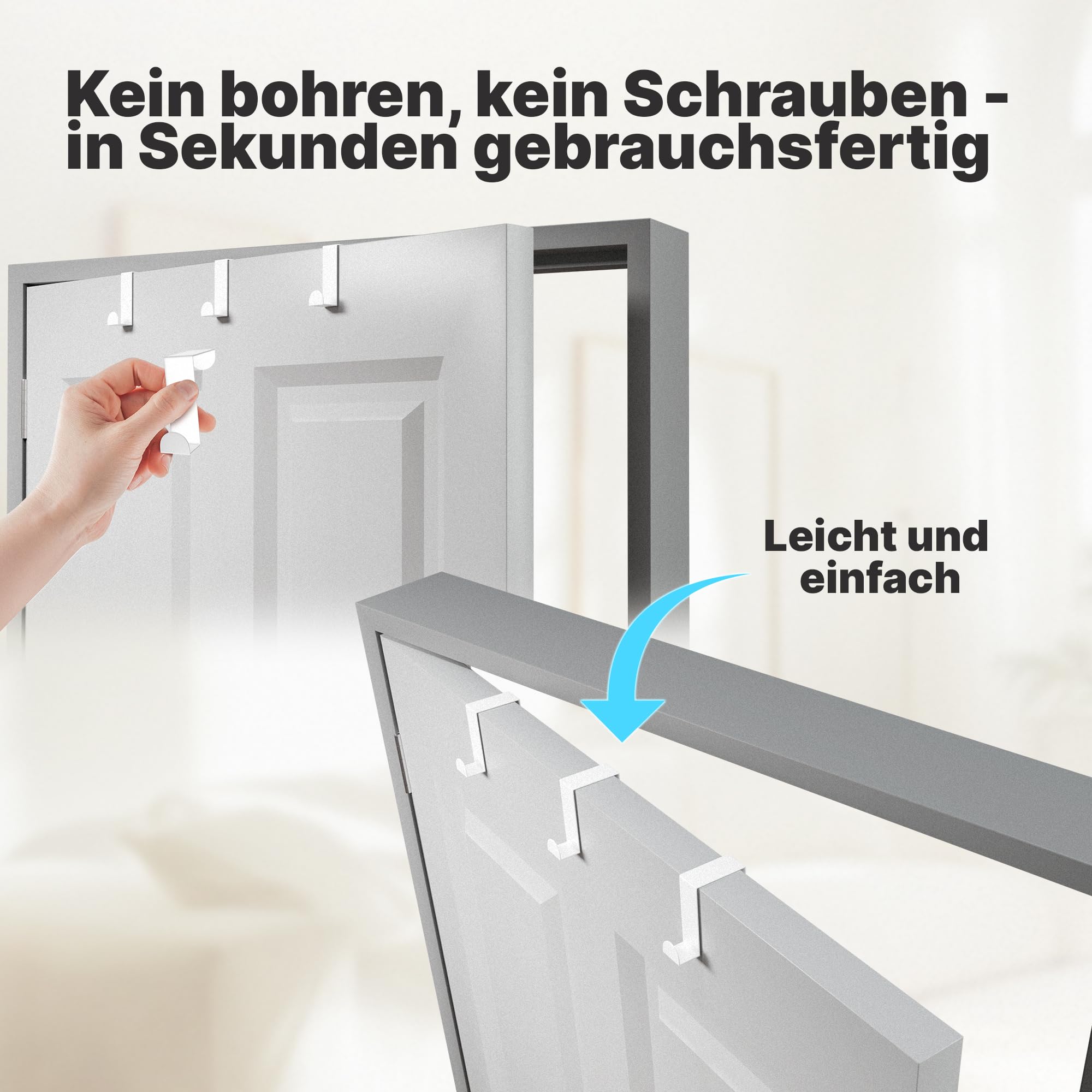 Minismus Türhaken zum Einhängen – Edelstahl Kleiderhaken Tür – Einzeln verwendbare Türgarderobe Haken Garderobenhaken – Aufhängehaken – Einhängehaken 4er Set (Weiß) 6