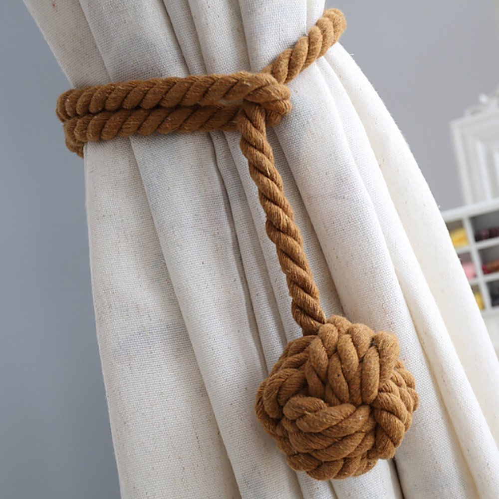 Vankra One Pair of Handmade Curtain Tie Backs, Tassel Tie Back Cotton Rope Ball Curtain