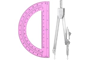 Zonon Student Protractor and Compass Set, Student Geometry Math Set, Compass for Geometry and 180 Degree 6 Inch Protractor for Drawing Measuring School Office (1 Pcs,Pink)