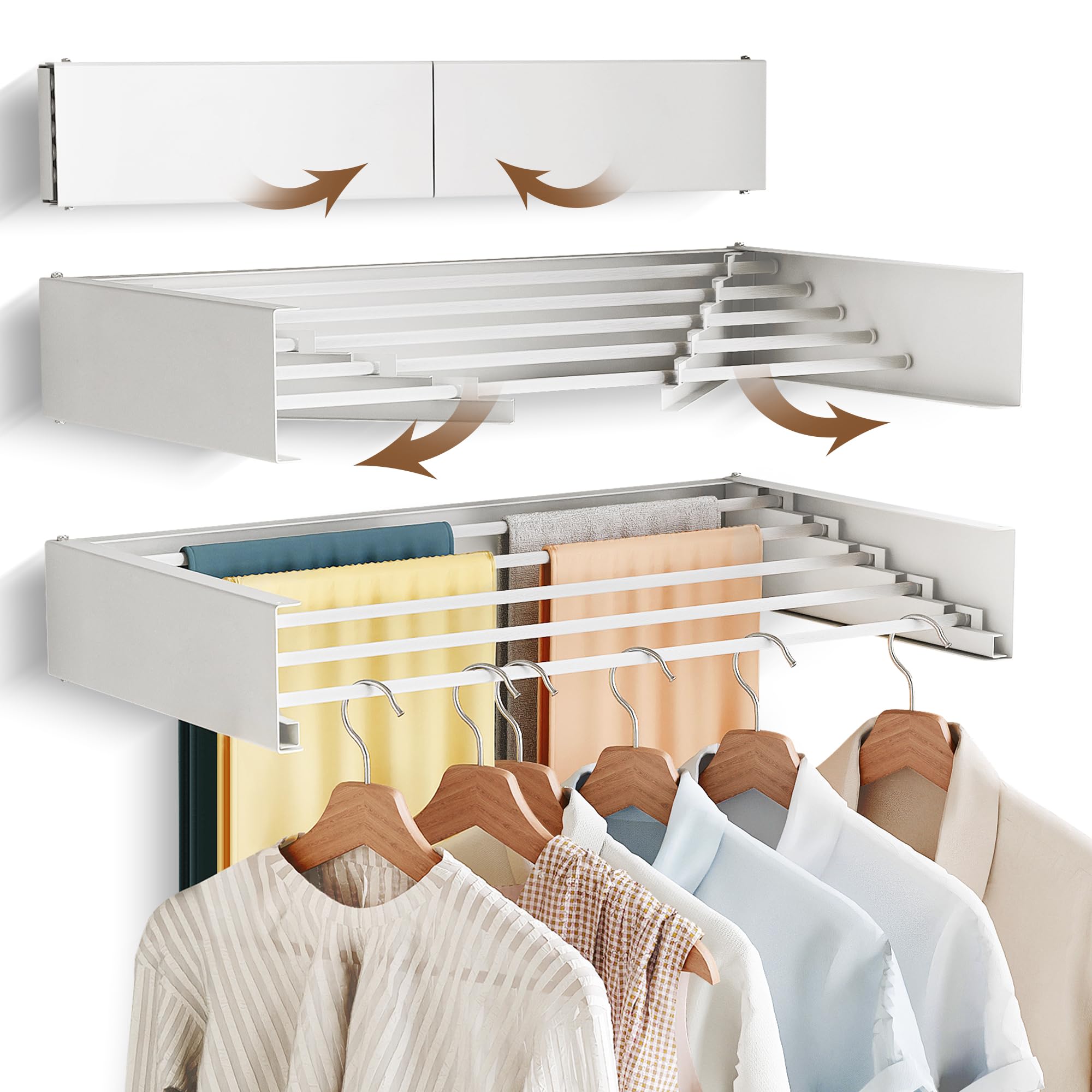 BOQORAD Wall Mounted Drying Rack,Drying Rack Clothing,Collapsible Hanger Racks for Laundry,Laundry Rack,Wall Mounted Clothes Rack (White, 32 Inch)