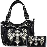 Western Trendy Western Country Cross Purse and Wallet Set for Women | Rhinestone Cross, Center Zip Divider & Easy-Access Rear Storage