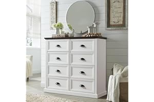 IFGET Farmhouse 8 Drawer Dresser for Bedroom, Tall Chest of Drawers, Chest of Drawers Organizer Storage, Wood Rustic Bedroom Dresser for Closet, Living Room, Hallway, White