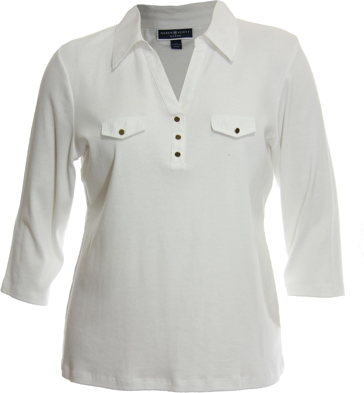 Karen Scott Plus Size ThreeQuarterSleeve Polo Shirt Bright White 2X