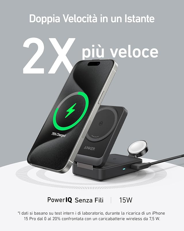 MagGo Caricatore Wireless iPhone 15W, Base di Ricarica 3 in 1