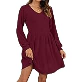 AUSELILY Womens Fall Dress 2025 Long Sleeve V Neck Short Dress Lightweight Casual Knit Sweater Dresses with Pockets