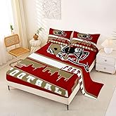 Erosebridal Football Bed Sheets Set Queen Football Fans Sheet Set for Boys Girls American Football City Sheets Red Rugby Competition Room Decor Sports Ball Game Flat Fitted Sheet(San Francisco)